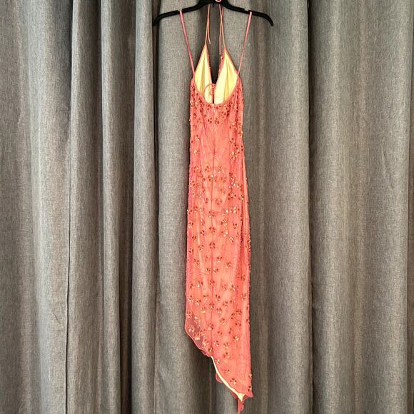 Cache Y2K Beaded Asymmetrical Silk Dress XXS with floral beading and sequins - Picture 4 of 9